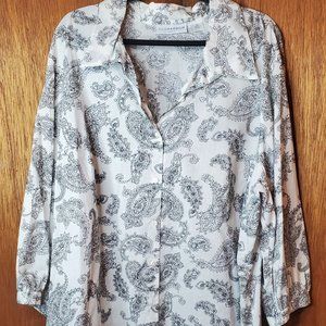Sag Harbor Blouse 3X Paisley White and Black Design